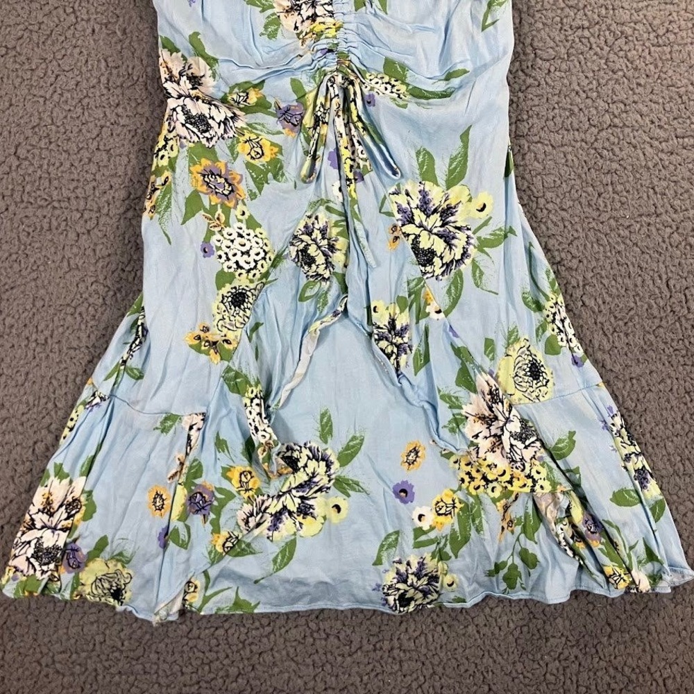Free People Blue Floral Ruched Mini Dress Smocked Back XS - Picture 8 of 10